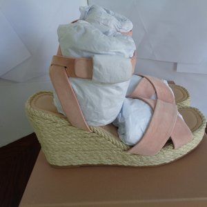 VIA SPIGA SESILIA PINK SUEDE STRAPPY WEDGE SANDALS ESPADRILLE WOMENS SIZE 8.5 M